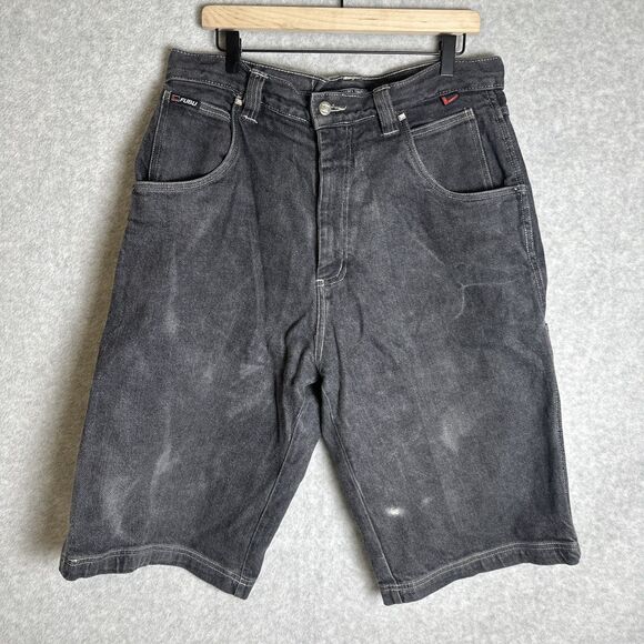 FUBU Other - FUBU Black Denim Shorts - Mens Baggy Fit Jorts - Vintage 90s Streetwear Size 38
